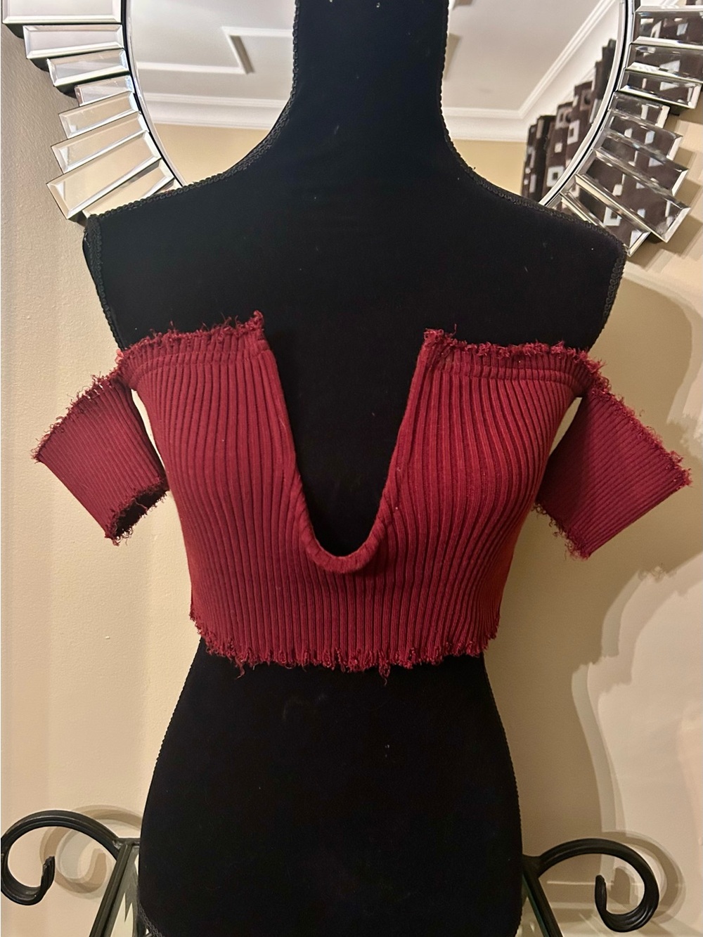 Better Be Off-Shoulder Ribbed Crop Top in Burgundy Wine